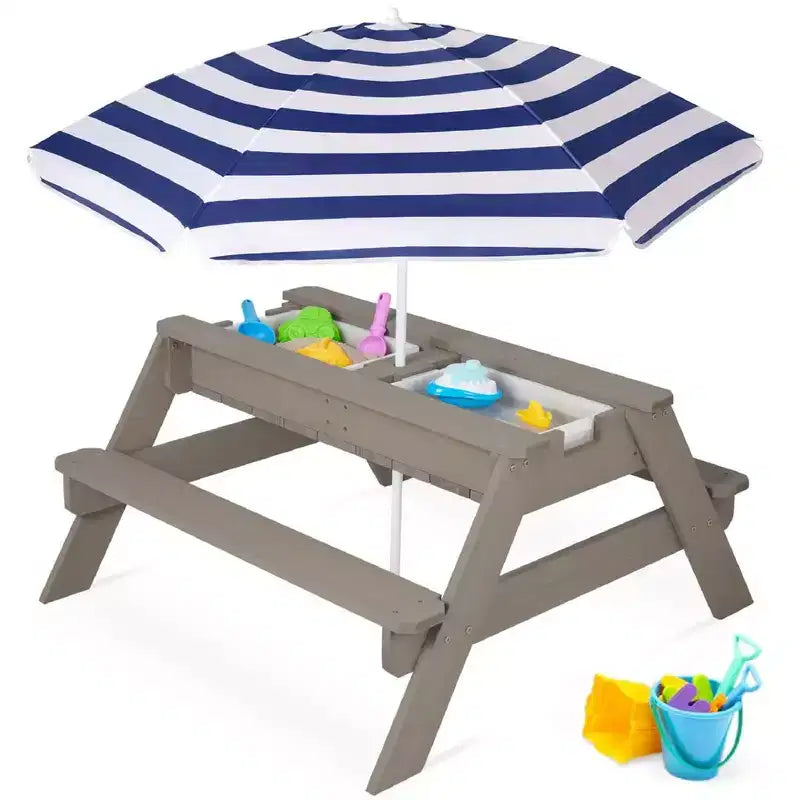 Mesa de picnic 3 en 1 para niños de Best Choice Products, para actividades al aire libre con arena y agua, con sombrilla