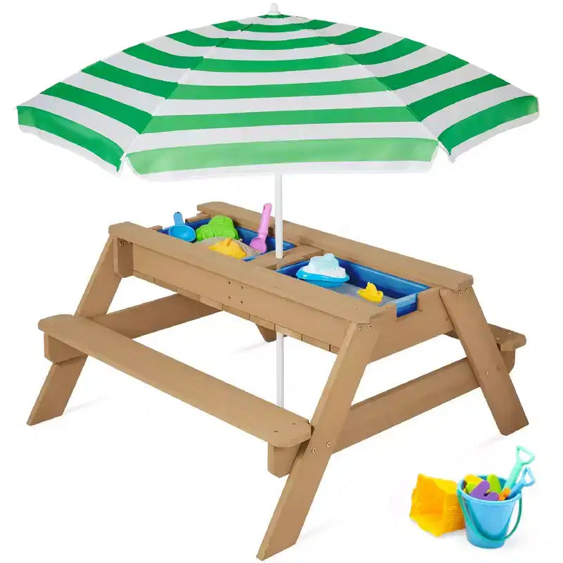 Mesa de picnic 3 en 1 para niños de Best Choice Products, para actividades al aire libre con arena y agua, con sombrilla