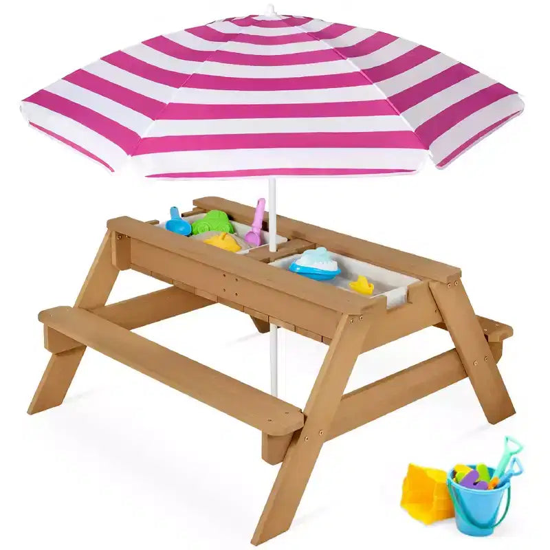 Mesa de picnic 3 en 1 para niños de Best Choice Products, para actividades al aire libre con arena y agua, con sombrilla