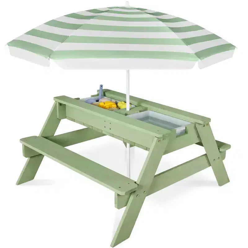 Mesa de picnic 3 en 1 para niños de Best Choice Products, para actividades al aire libre con arena y agua, con sombrilla