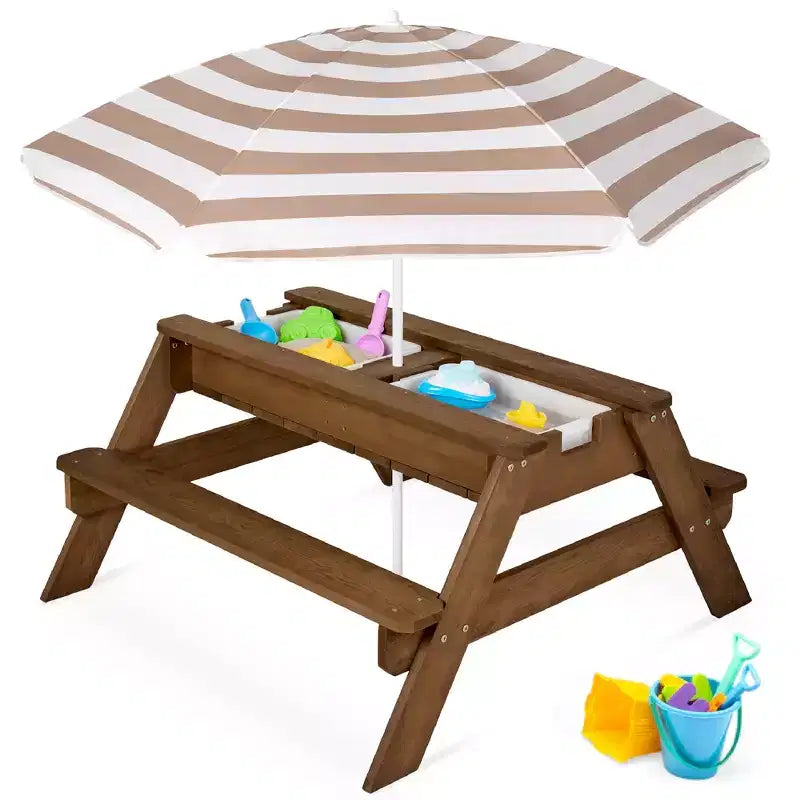 Mesa de picnic 3 en 1 para niños de Best Choice Products, para actividades al aire libre con arena y agua, con sombrilla