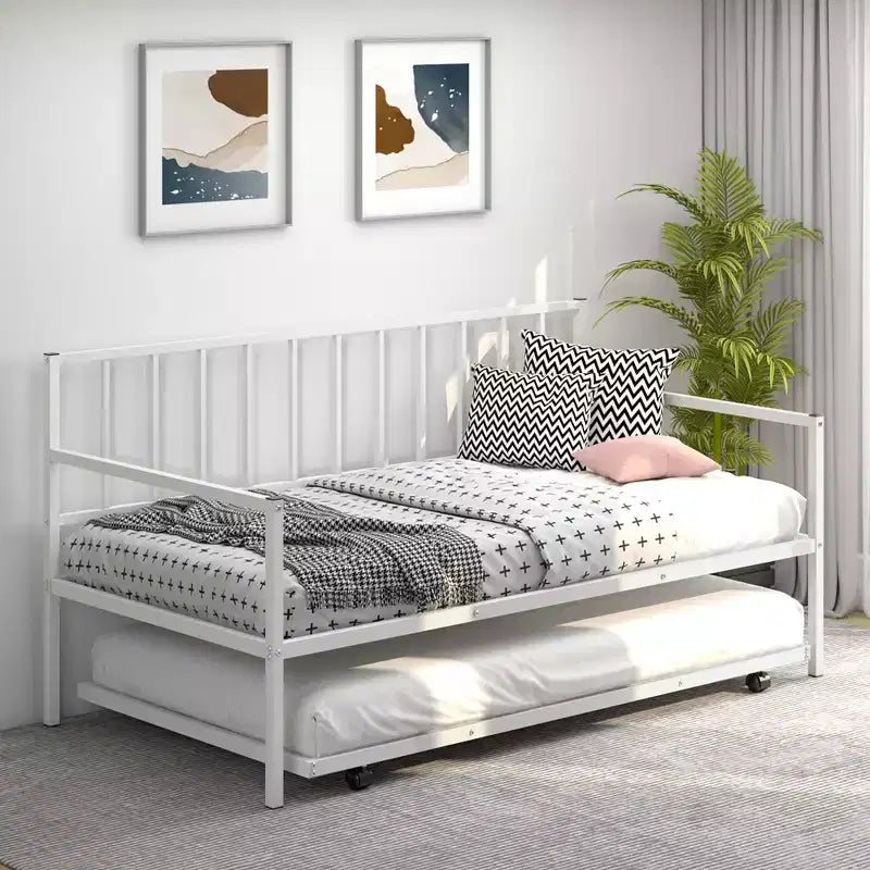 Costway Sofá Cama Nido de Metal Individual con Ruedas Marco Resistente Juego de Sofá Cama