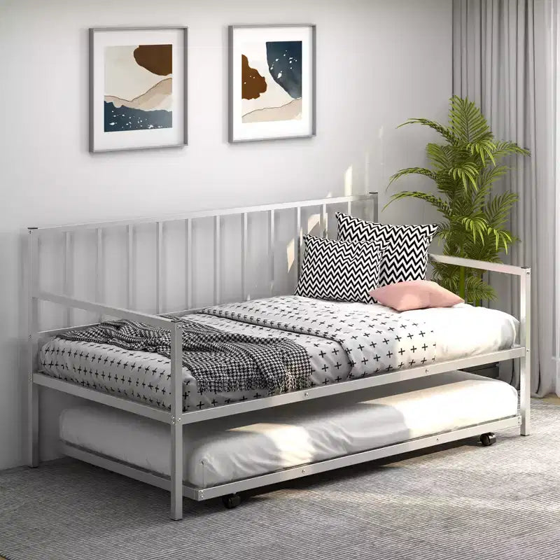 Costway Sofá Cama Nido de Metal Individual con Ruedas Marco Resistente Juego de Sofá Cama