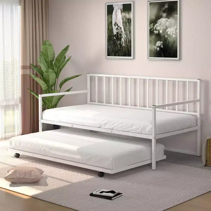 Costway Sofá Cama Nido de Metal Individual con Ruedas Marco Resistente Juego de Sofá Cama