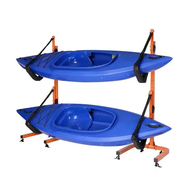 Estante de almacenamiento para kayaks - Dos soportes para kayak independientes de 53 1/8 pulgadas con doble brazo y correas ajustables - Sostiene 2 canoas, SUP, tablas de paddle surf de RAD Sportz