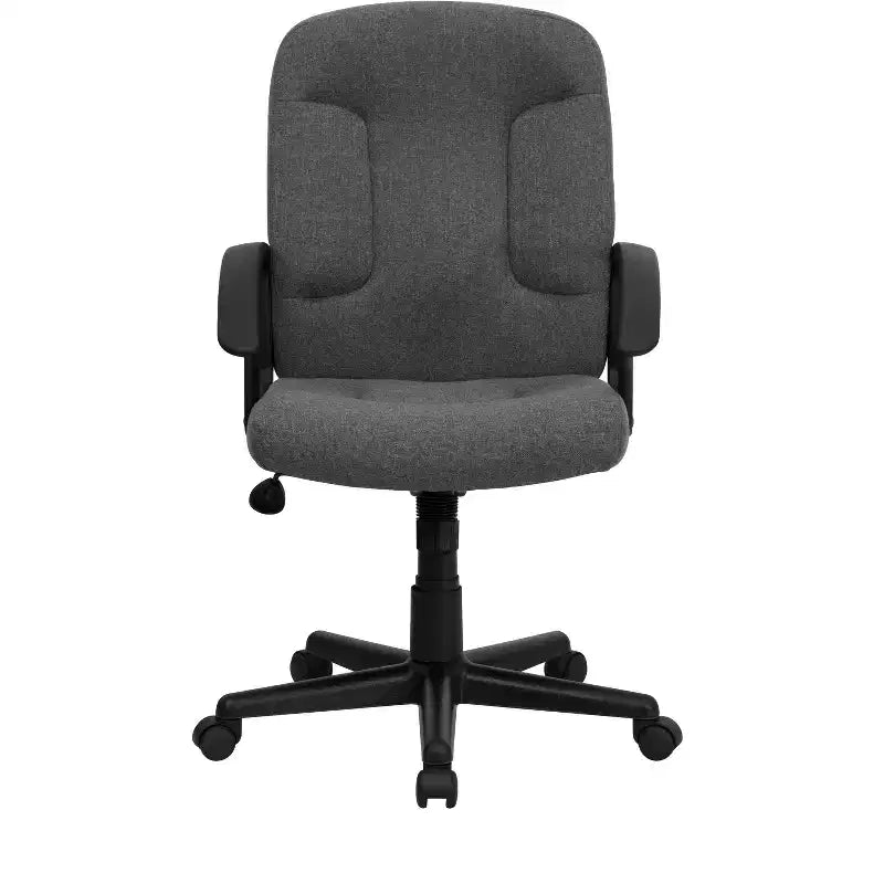 Silla de oficina ejecutiva giratoria de tela de respaldo medio Emma y Oliver con brazos de nylon