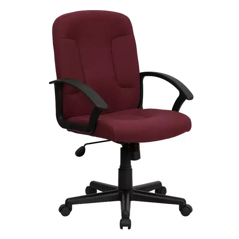 Silla de oficina ejecutiva giratoria de tela de respaldo medio Emma y Oliver con brazos de nylon