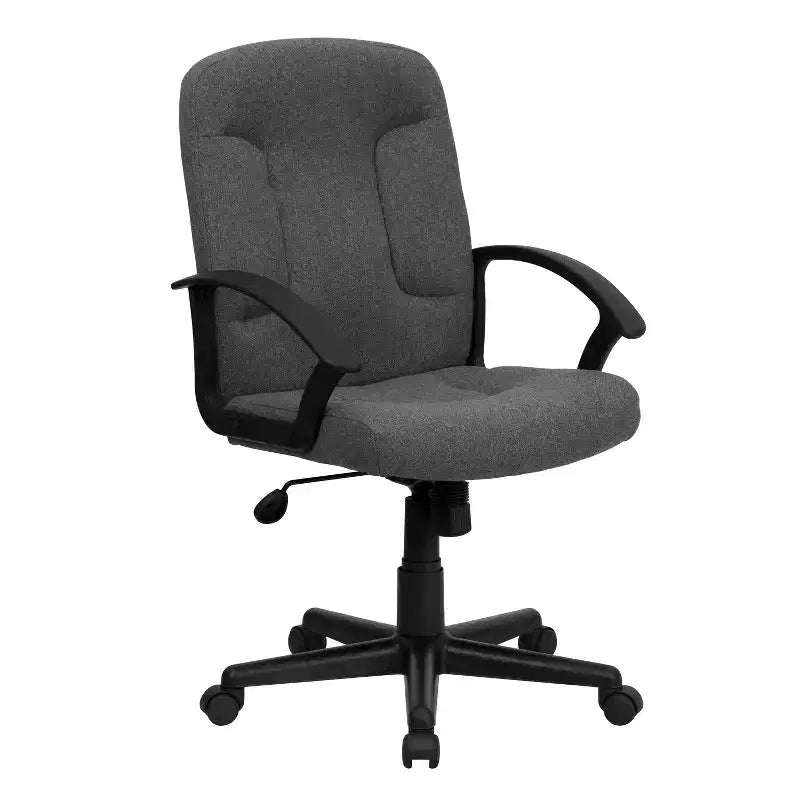 Silla de oficina ejecutiva giratoria de tela de respaldo medio Emma y Oliver con brazos de nylon