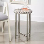Coast to Coast Accents Mesa auxiliar redonda de hierro moderna de Aníbal 14 para sala de estar, dormitorio, mesita de noche, entrada u oficina con tablero en espiral gris plateado