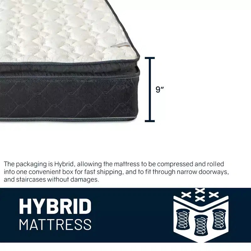 Continental Sleep, colchón híbrido con espuma viscoelástica tipo «pillow top» de firmeza media de 9 pulgadas, compatible con camas ajustables