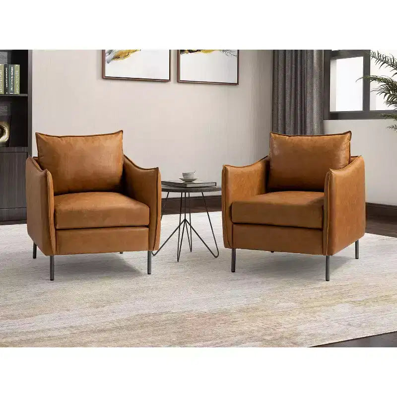 Juego de 2 sillones de cuero vegano con patas de metal Felix Upholstery para sala de estar | KARAT HOME