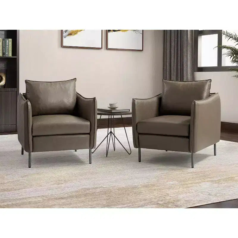 Juego de 2 sillones de cuero vegano con patas de metal Felix Upholstery para sala de estar | KARAT HOME