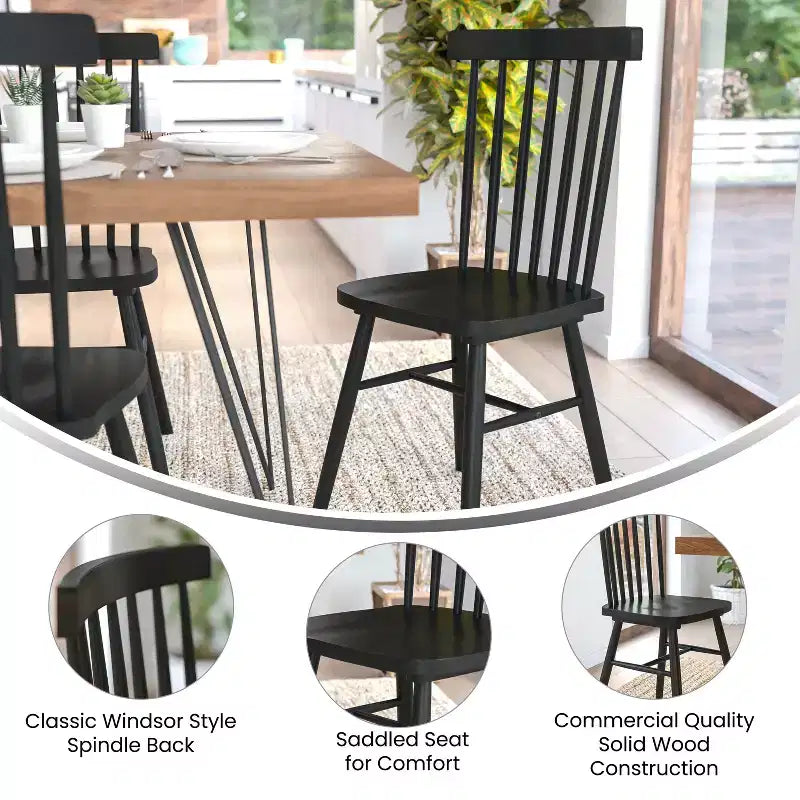 Juego de 2 sillas de comedor Windsor de grado comercial Ingrid de Flash Furniture, sillas de comedor de restaurante de madera maciza sin brazos con respaldo de husillo