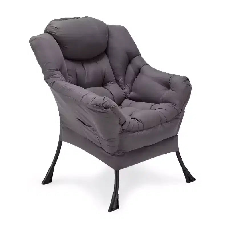 JOMEED Sillón reclinable plegable y moderno de tela con estructura de acero, ligero, individual, con reposabrazos y bolsillo lateral para el hogar o la oficina, gris