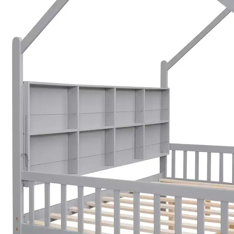 Cama de plataforma de madera con nido y estante - ModernLuxe
