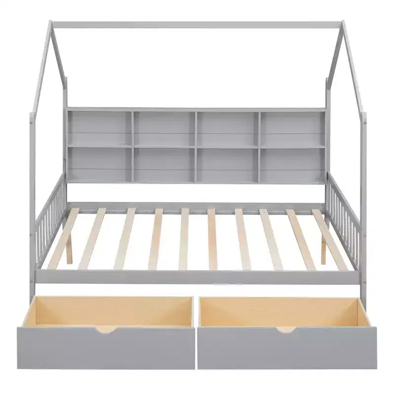Cama de plataforma de madera con nido y estante - ModernLuxe