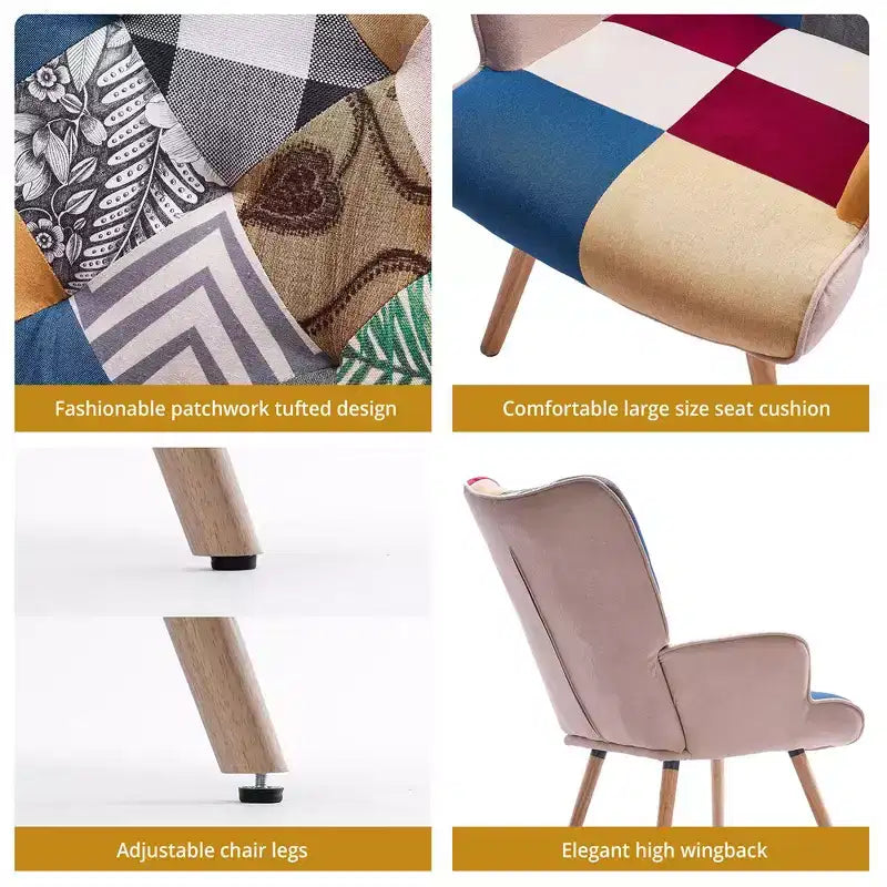 Sillón y mecedora tapizados Peace Nest con respaldo alto y patas y balancines de madera de caucho