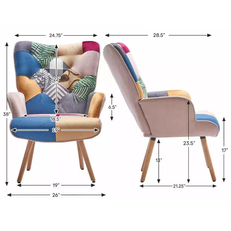 Sillón y mecedora tapizados Peace Nest con respaldo alto y patas y balancines de madera de caucho