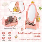 Espejo de cuerpo entero Costway para niños, de pie, de 360 grados, de madera, princesa, almacenamiento, rosa