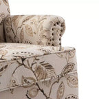 Yahweh Sillón tapizado de madera de transición con diseño de patrón floral, brazos con panel y respaldo de camello | ART OF LIVING DESIGNS