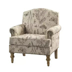 Yahweh Sillón tapizado de madera de transición con diseño de patrón floral, brazos con panel y respaldo de camello | ART OF LIVING DESIGNS