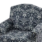 Yahweh Sillón tapizado de madera de transición con diseño de patrón floral, brazos con panel y respaldo de camello | ART OF LIVING DESIGNS