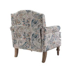 Yahweh Sillón tapizado de madera de transición con diseño de patrón floral, brazos con panel y respaldo de camello | ART OF LIVING DESIGNS