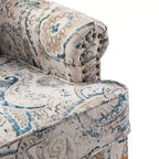Yahweh Sillón tapizado de madera de transición con diseño de patrón floral, brazos con panel y respaldo de camello | ART OF LIVING DESIGNS