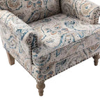Yahweh Sillón tapizado de madera de transición con diseño de patrón floral, brazos con panel y respaldo de camello | ART OF LIVING DESIGNS