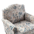 Yahweh Sillón tapizado de madera de transición con diseño de patrón floral, brazos con panel y respaldo de camello | ART OF LIVING DESIGNS