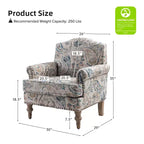 Yahweh Sillón tapizado de madera de transición con diseño de patrón floral, brazos con panel y respaldo de camello | ART OF LIVING DESIGNS