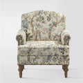 Yahweh Sillón tapizado de madera de transición con diseño de patrón floral, brazos con panel y respaldo de camello | ART OF LIVING DESIGNS