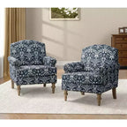 Juego de 2 sillones tapizados de madera Yahweh de estilo de transición con brazos de panel y respaldo curvado para dormitorio | ART OF LIVING DESIGNS