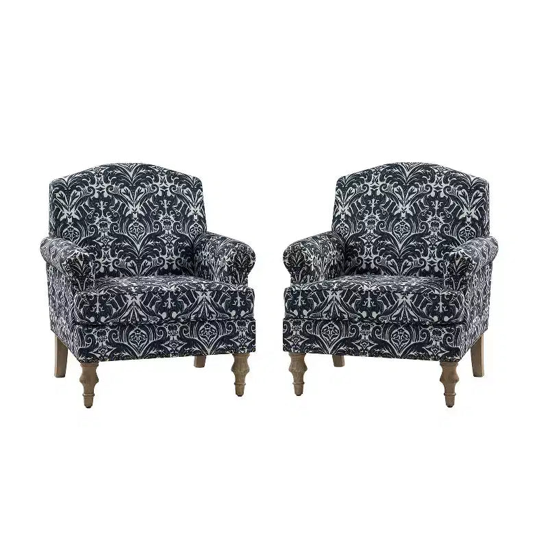Juego de 2 sillones tapizados de madera Yahweh de estilo de transición con brazos de panel y respaldo curvado para dormitorio | ART OF LIVING DESIGNS