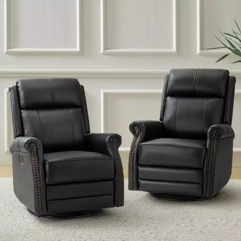 Irene Sofá reclinable manual de cuero genuino de 30.5" de ancho con brazos enrollados, juego de 2 | ART OF LIVING DESIGNS