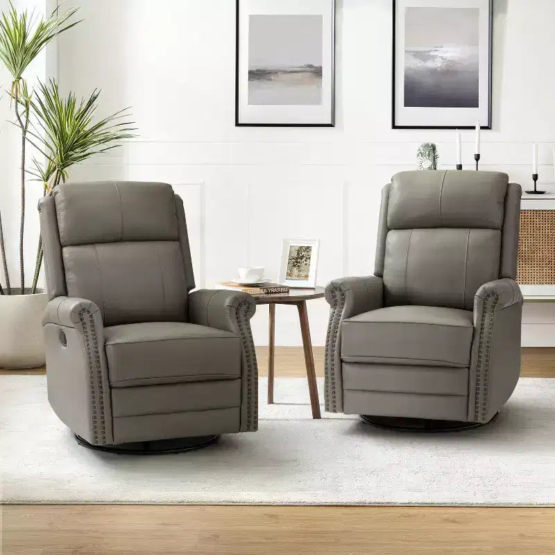 Irene Sofá reclinable manual de cuero genuino de 30.5" de ancho con brazos enrollados, juego de 2 | ART OF LIVING DESIGNS