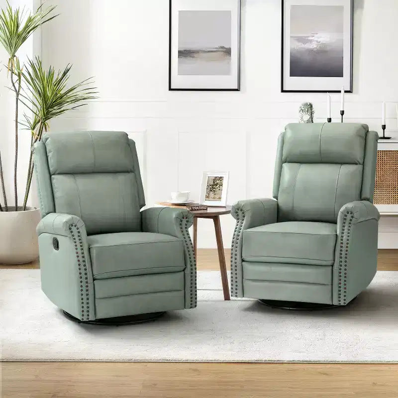 Irene Sofá reclinable manual de cuero genuino de 30.5" de ancho con brazos enrollados, juego de 2 | ART OF LIVING DESIGNS