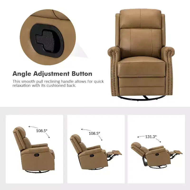 Irene Sofá reclinable manual de cuero genuino de 30.5" de ancho con brazos enrollados, juego de 2 | ART OF LIVING DESIGNS