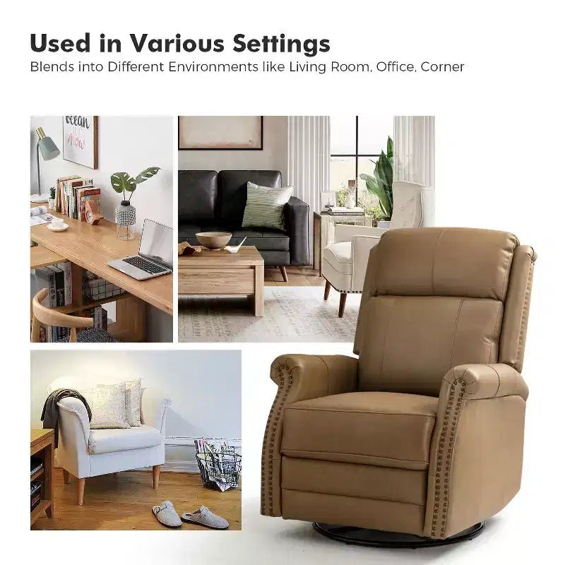 Irene Sofá reclinable manual de cuero genuino de 30.5" de ancho con brazos enrollados, juego de 2 | ART OF LIVING DESIGNS