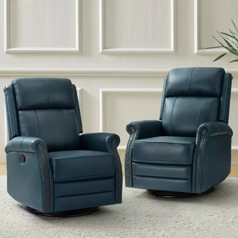 Irene Sofá reclinable manual de cuero genuino de 30.5" de ancho con brazos enrollados, juego de 2 | ART OF LIVING DESIGNS