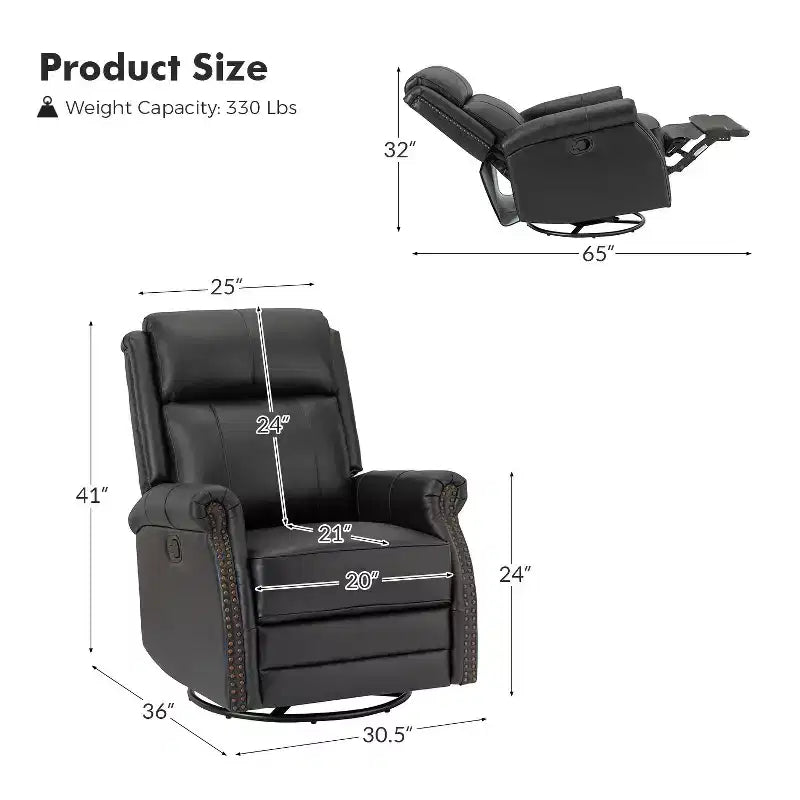 Irene Sofá reclinable manual de cuero genuino de 30.5" de ancho con brazos enrollados, juego de 2 | ART OF LIVING DESIGNS