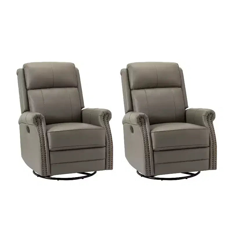 Irene Sofá reclinable manual de cuero genuino de 30.5" de ancho con brazos enrollados, juego de 2 | ART OF LIVING DESIGNS