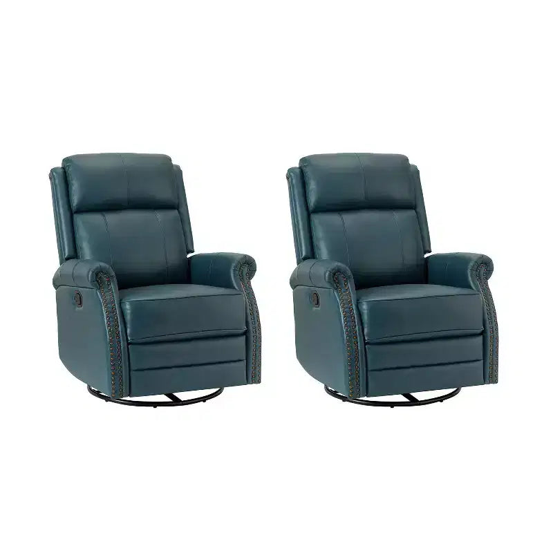 Irene Sofá reclinable manual de cuero genuino de 30.5" de ancho con brazos enrollados, juego de 2 | ART OF LIVING DESIGNS