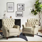 Juego de 2 sillones reclinables de cuero genuino tapizados en madera, modelo Justine Transitional, con ribete de cabeza de clavo para sala de estar y dormitorio | ART OF LIVING DESIGNS