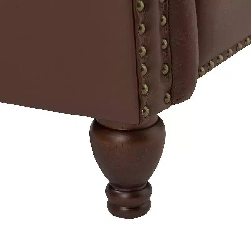 Juego de 2 sillones reclinables de cuero genuino tapizados en madera, modelo Justine Transitional, con ribete de cabeza de clavo para sala de estar y dormitorio | ART OF LIVING DESIGNS