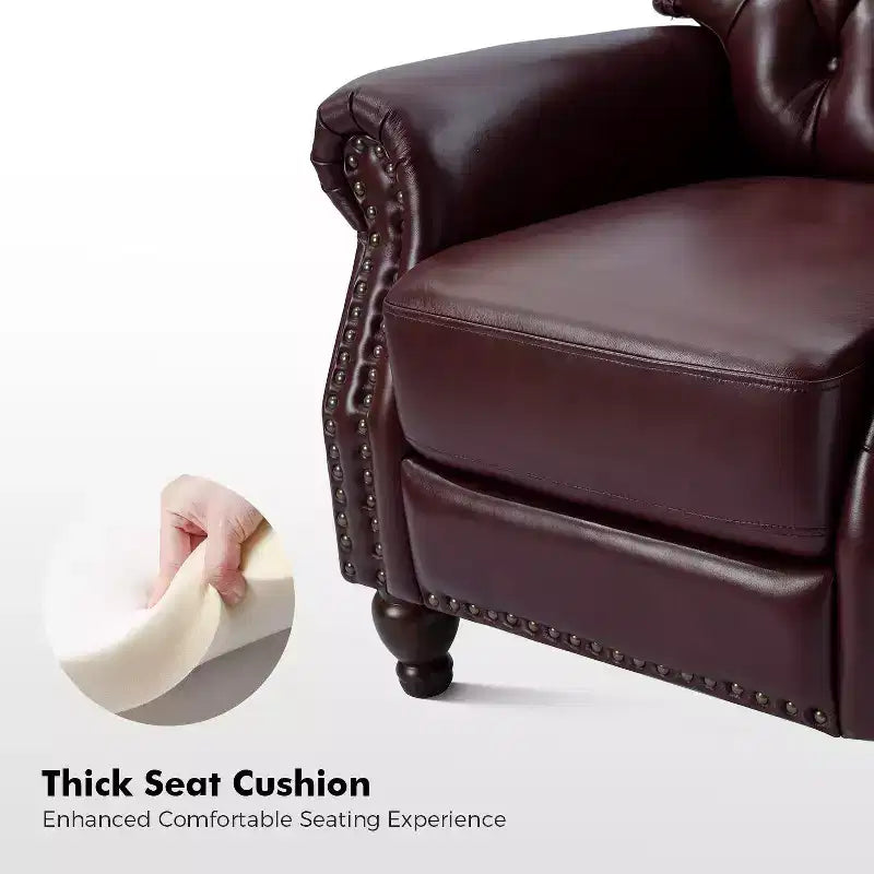 Juego de 2 sillones reclinables de cuero genuino tapizados en madera, modelo Justine Transitional, con ribete de cabeza de clavo para sala de estar y dormitorio | ART OF LIVING DESIGNS
