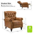 Juego de 2 sillones reclinables de cuero genuino tapizados en madera, modelo Justine Transitional, con ribete de cabeza de clavo para sala de estar y dormitorio | ART OF LIVING DESIGNS