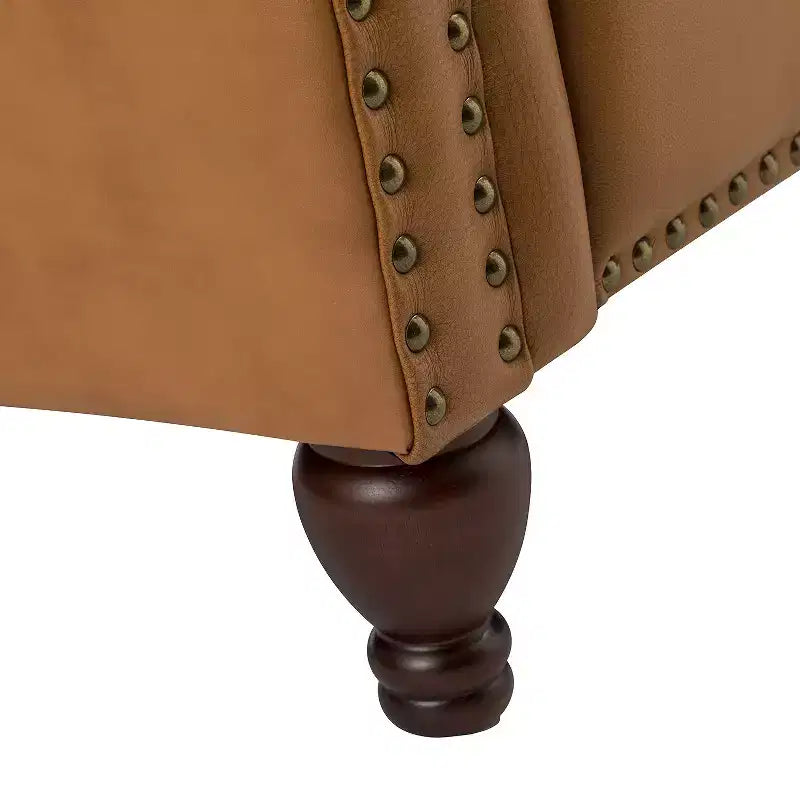 Juego de 2 sillones reclinables de cuero genuino tapizados en madera, modelo Justine Transitional, con ribete de cabeza de clavo para sala de estar y dormitorio | ART OF LIVING DESIGNS