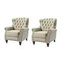 Juego de 2 sillones reclinables de cuero genuino tapizados en madera, modelo Justine Transitional, con ribete de cabeza de clavo para sala de estar y dormitorio | ART OF LIVING DESIGNS