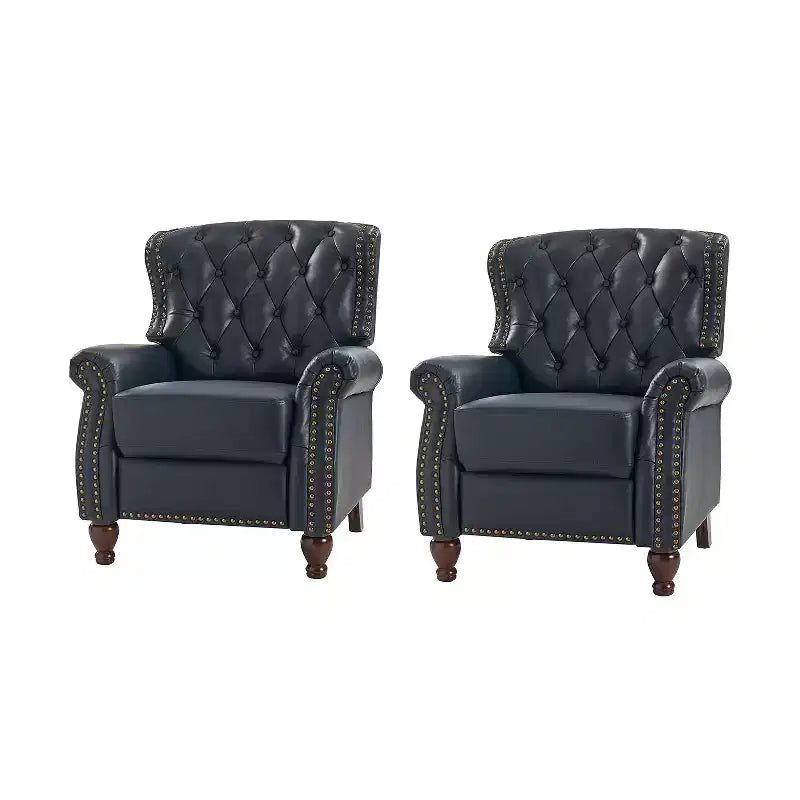 Juego de 2 sillones reclinables de cuero genuino tapizados en madera, modelo Justine Transitional, con ribete de cabeza de clavo para sala de estar y dormitorio | ART OF LIVING DESIGNS